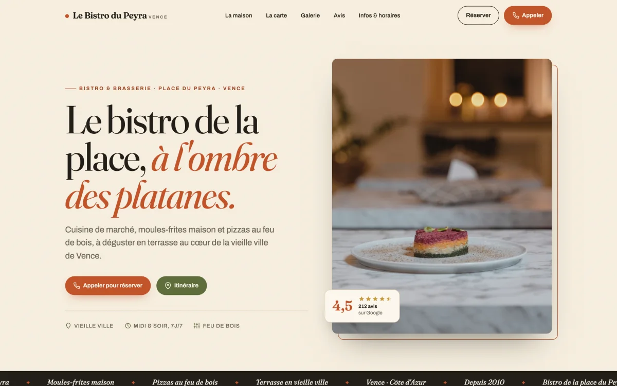 Site vitrine de Le Bistro du Peyra, Vence
