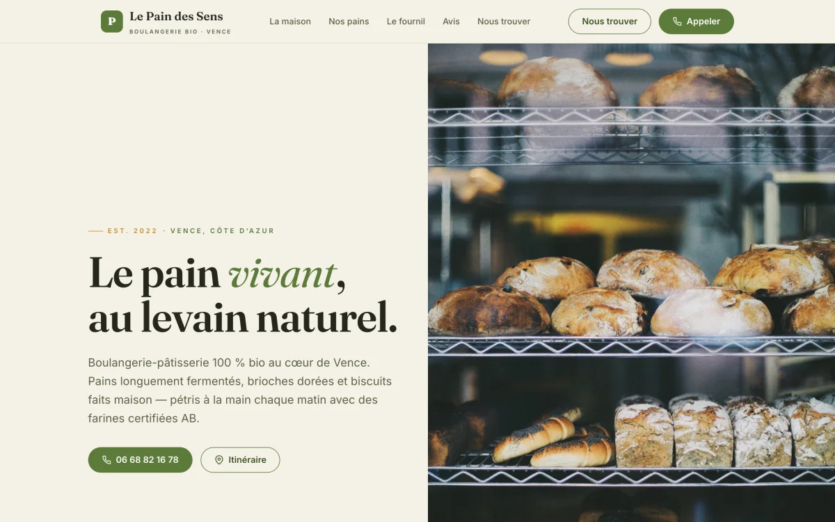 Site vitrine de Le Pain des Sens, Vence